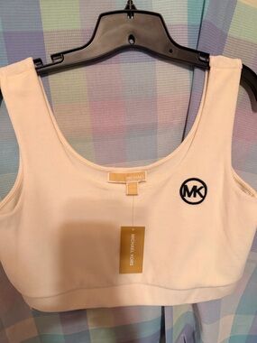 Michael Kors Cream Tank Top Velvet with Black MK Emblem